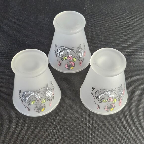 Vintage.1950s Frosted Fad Studios Set of 3 Shot Measuring Glasses Can Can Girls - Picture 3 of 9